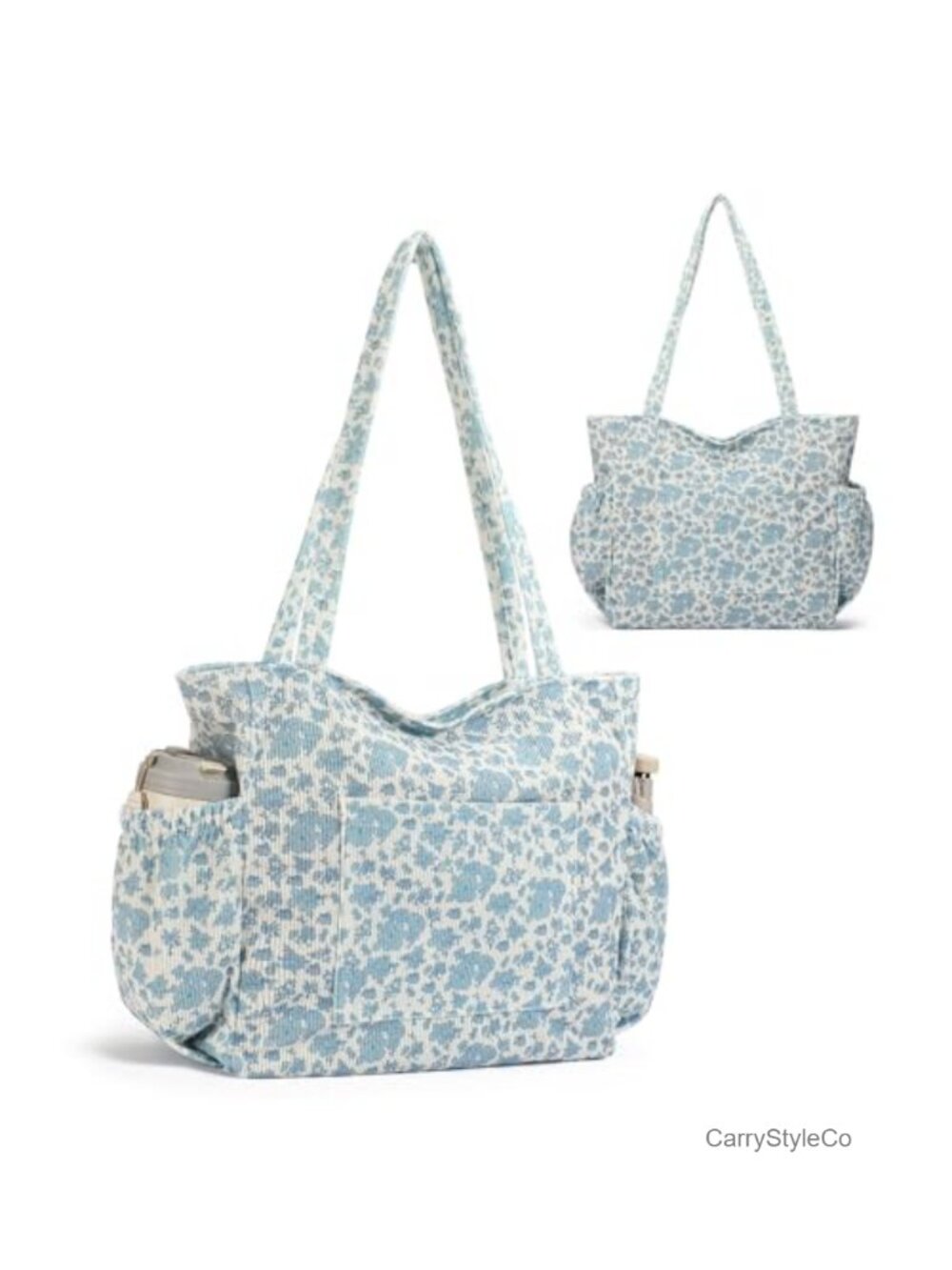 Corduroy Tote Bag Multi Pocket Lightweight Shoulder Handbag Zipper Travel Work